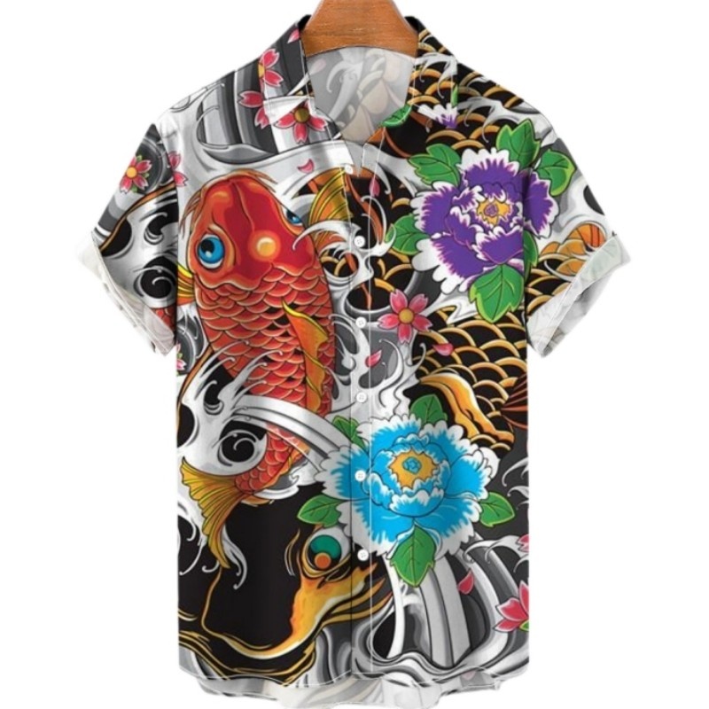 Vintage Hawaiian Floral Shirt - Kemeja Hawaii Ikan Koi Bunga Musim
