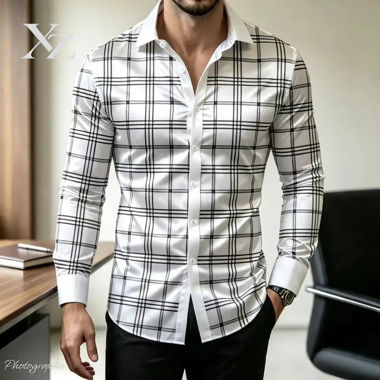 Mens Satin Silk Dress Shirt - Kemeja Lengan Panjang Bermotif Kotak-kotak untuk
