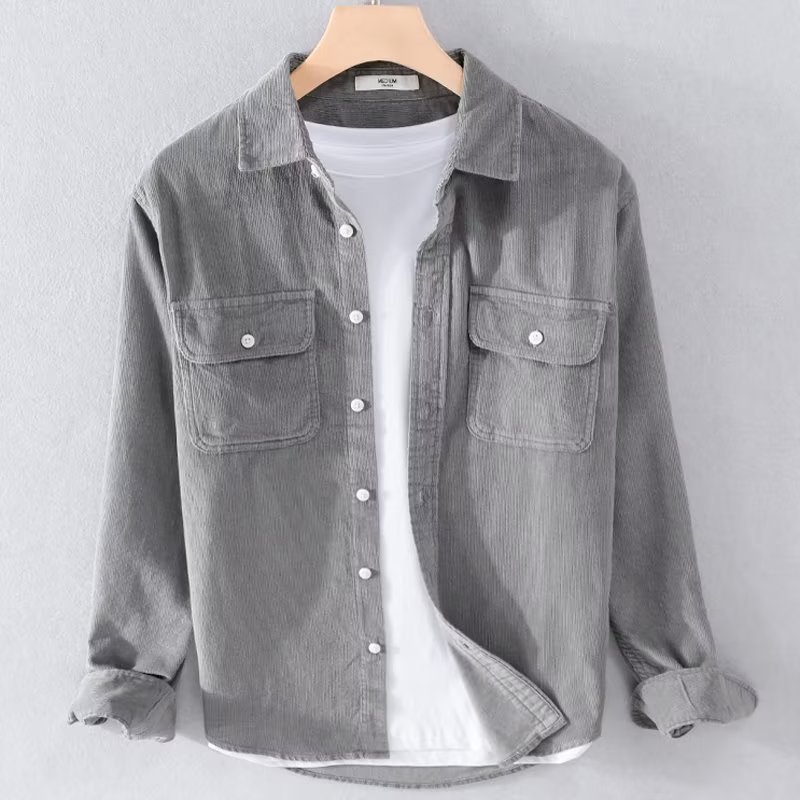 Corduroy Button Up Shirt Men - Kemeja Corduroy Pria, Warna Polos, Lengan