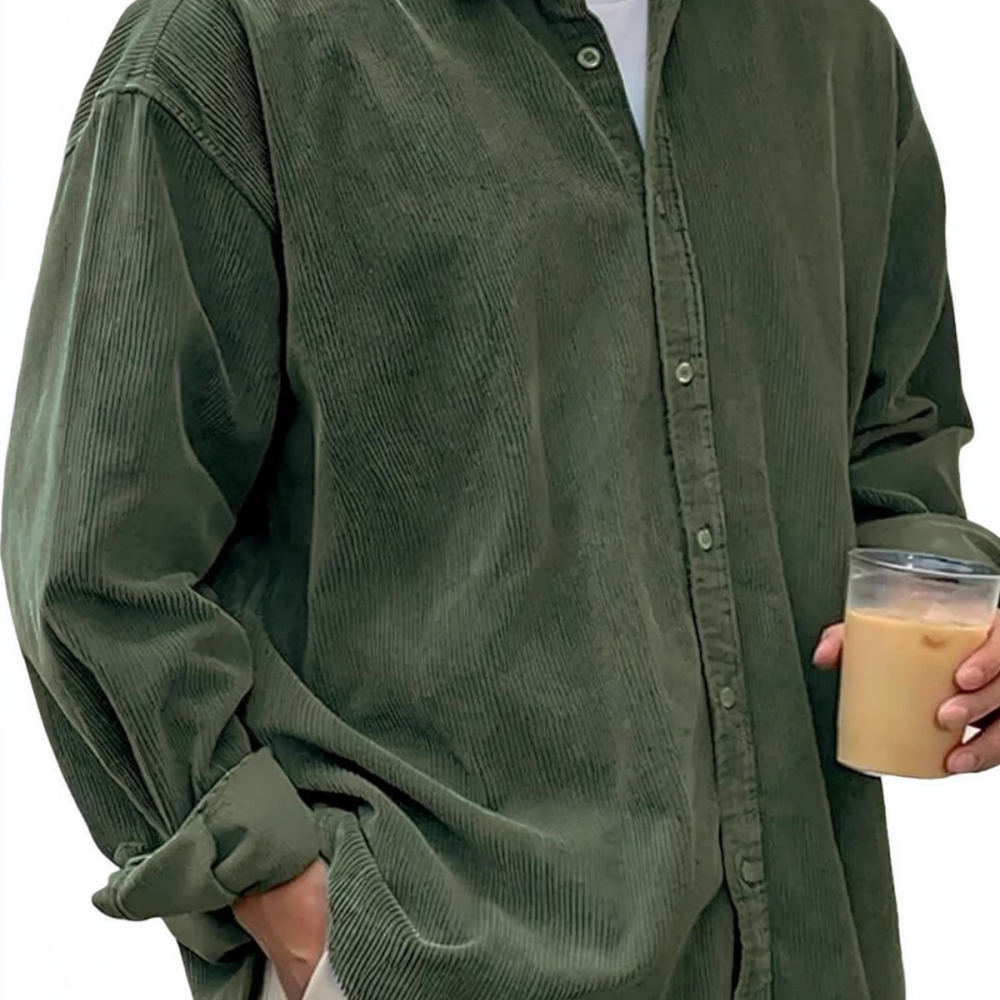 Kemeja Corduroy Pria Lengan Pa - Corduroy Button Up Shirt Men ulasan dan harga