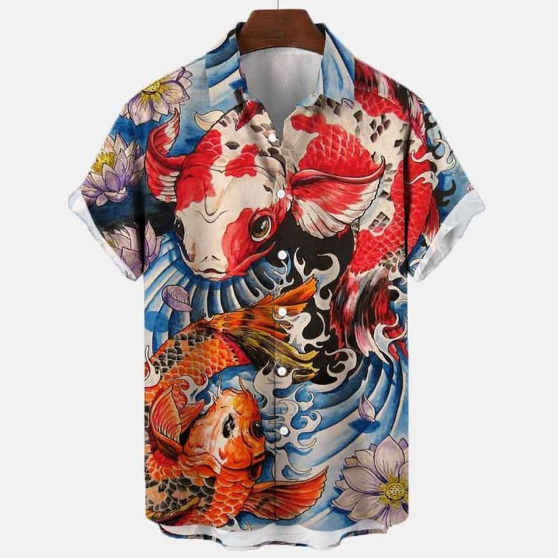 Kemeja Hawaii Ikan Koi Bunga M - Vintage Hawaiian Floral Shirt ulasan dan harga