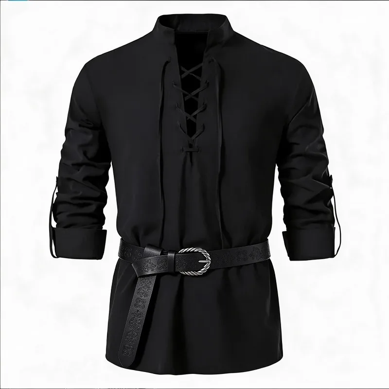 Kemeja Viking Abad Pertengahan - Medieval Gothic Lace Up Pirate Shirt ulasan dan harga