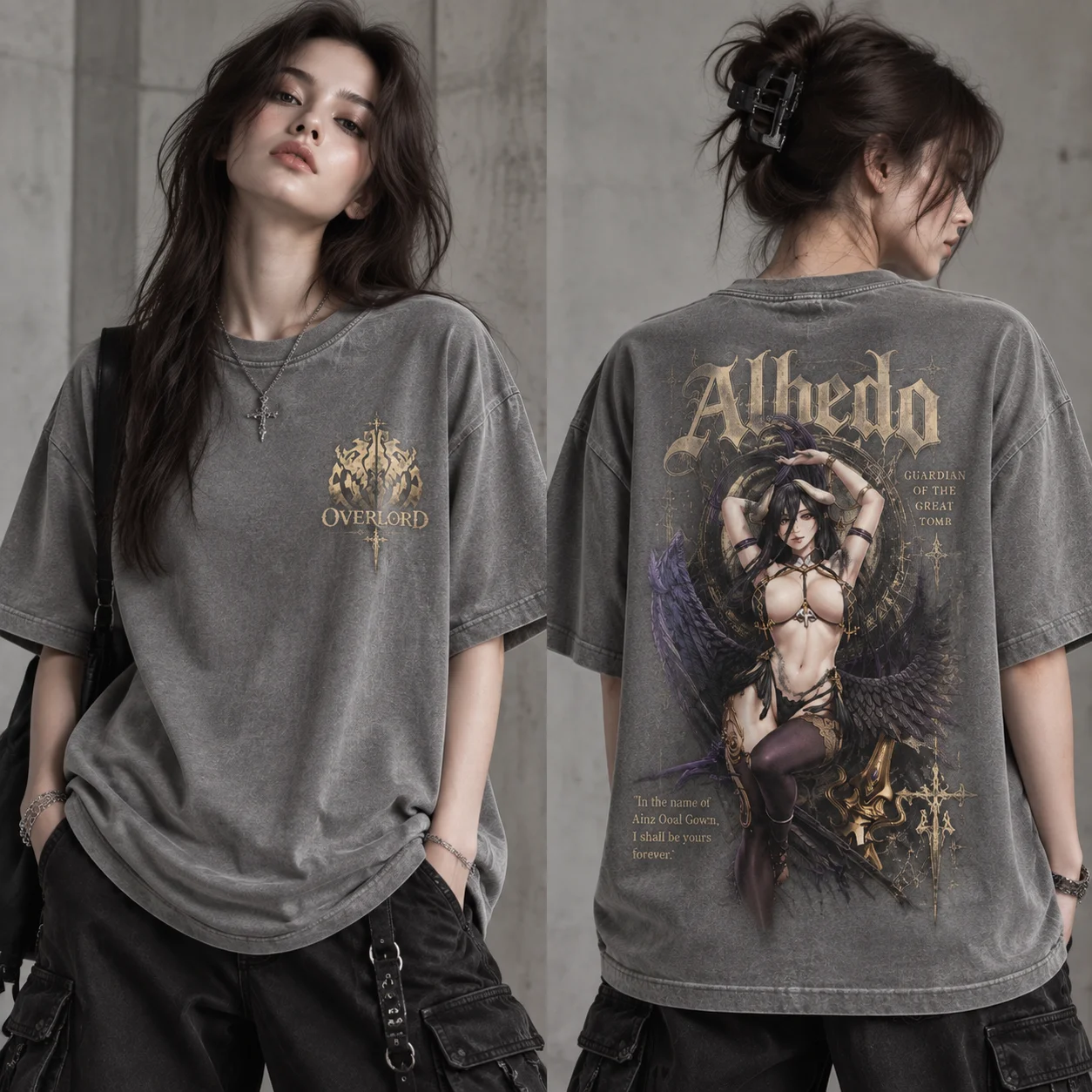 Kaos Grafis Albedo Overlord, K - Acid Wash Vintage Graphic T Shirt ulasan dan harga